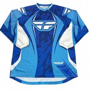 FLY Racing Motocross Jersey Mens Size XL Blue White Long Sleeve BMX Logo
